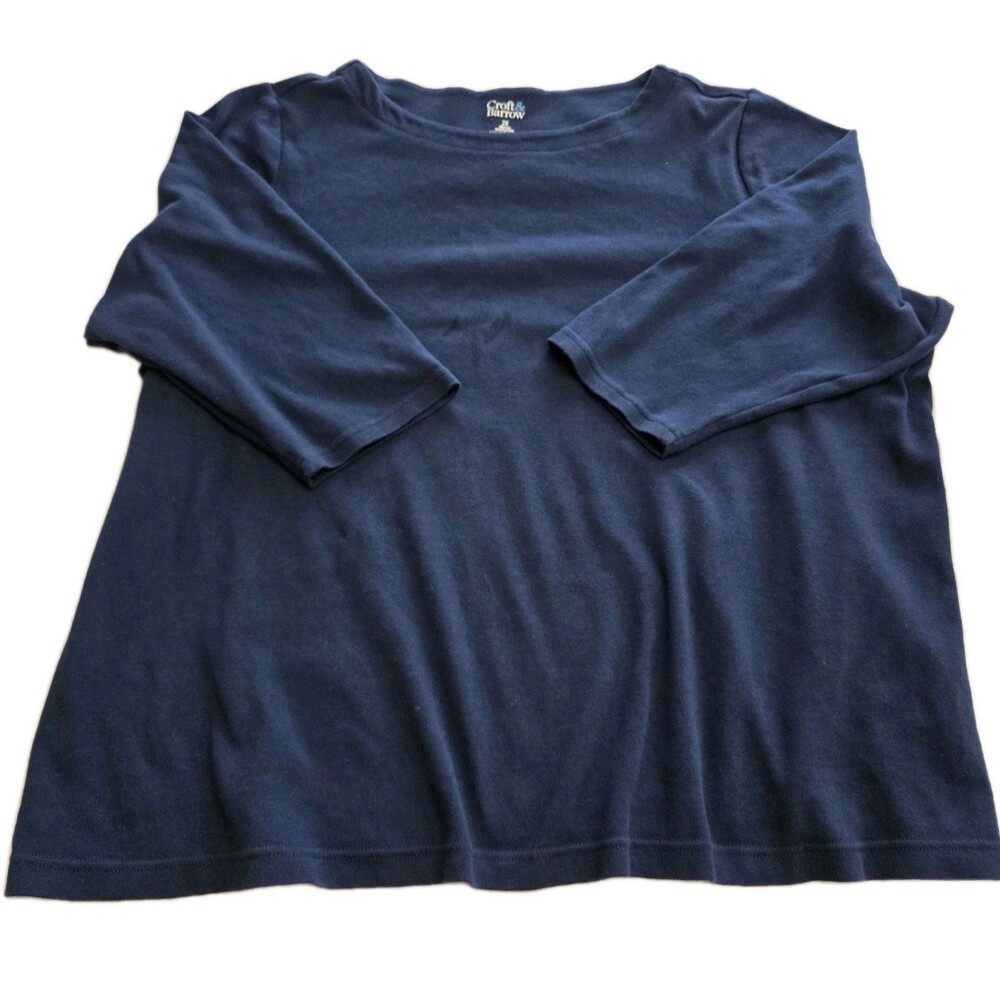 💥Croft & Barrow Boat Neck Shirt Women's Plus Size 2X 3/4 Sleeve Navy Blue Color